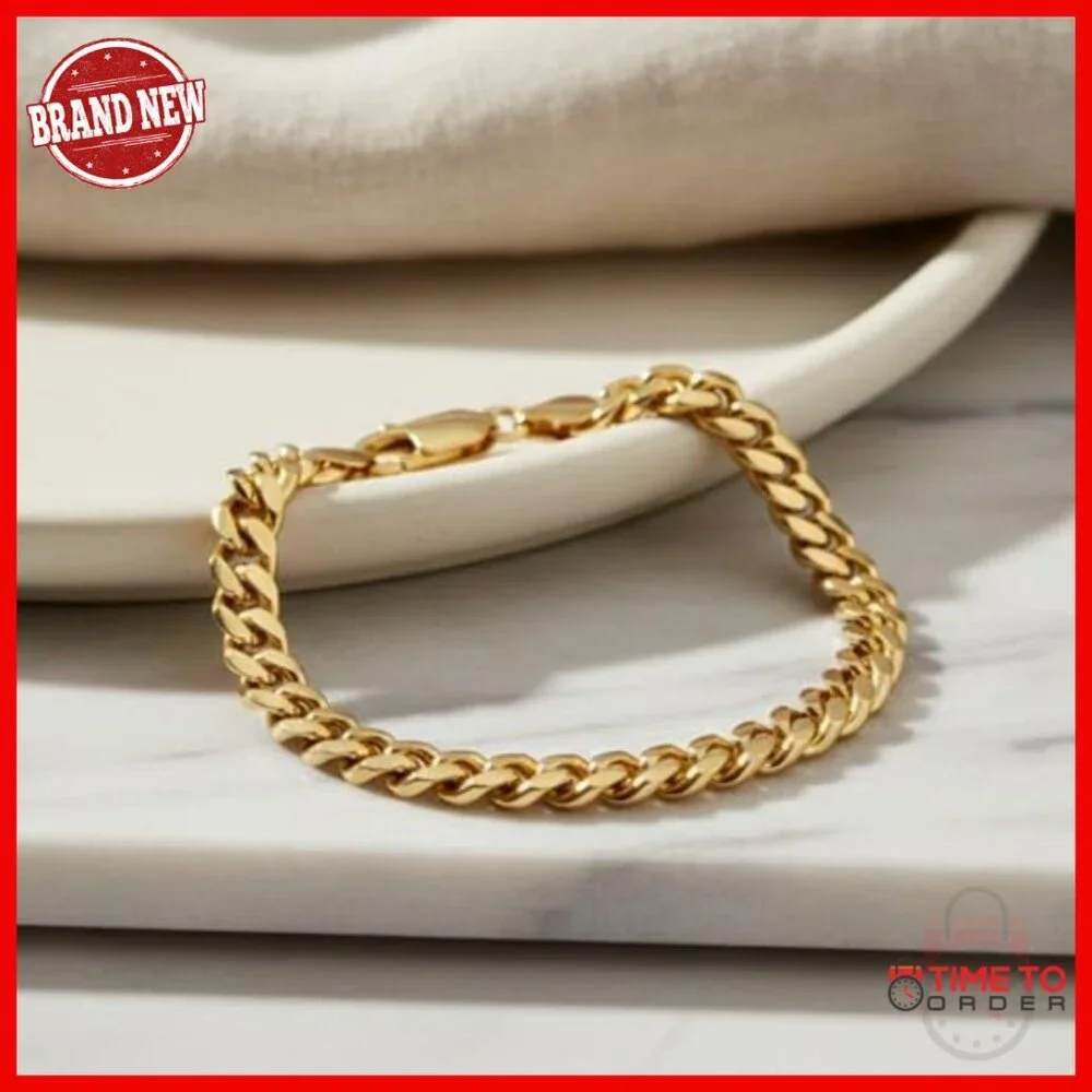 14K Solid Gold Miami Cuban Curb Bracelet 4.5mm-6.0mm Unisex Luxury